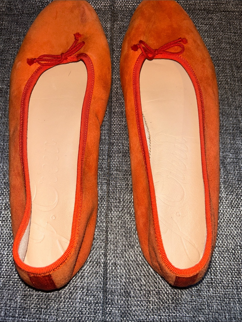 J. Crew Orange Suede Ballet Flats with Red Trim - Picture 5 of 8